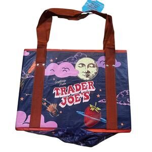 Trader Joe's Stand-Up Collapsible Grocery‎ Tote Bag Two Sided Moon Strawberry